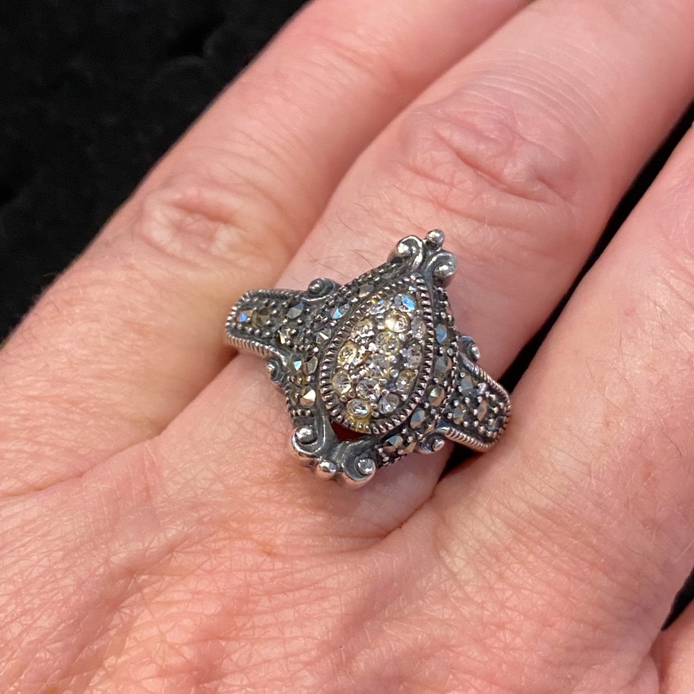 Marcasite and cubic zirconia vintage ring